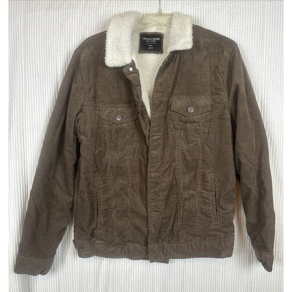 Brown Corduroy With White Sherpa Lined Long Sleeve Jacket Men’s Size Small - Picture 1 of 8